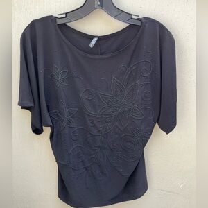 Short-Sleeve Black Embellished Floral Tee